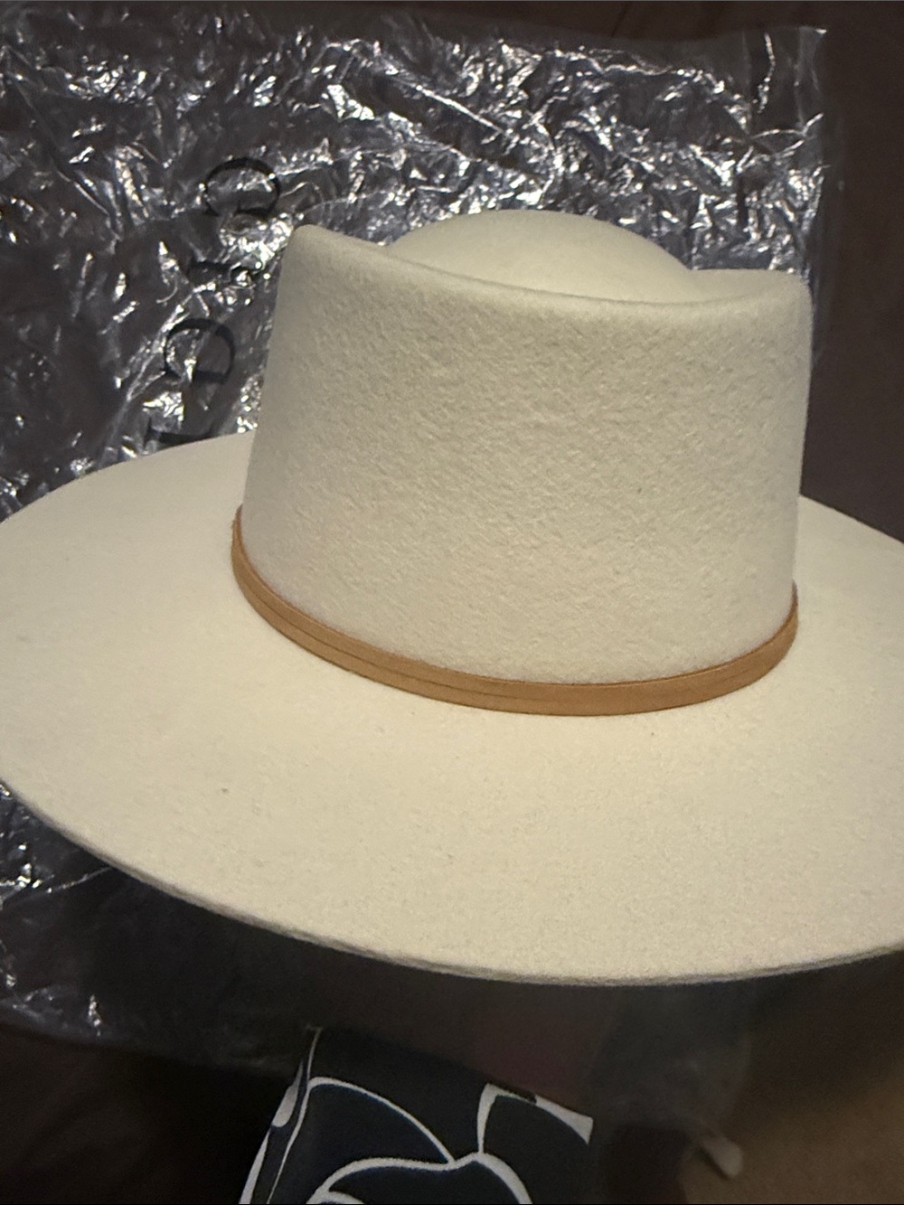 GIGI PIP Cream Wide-Brim Felt Hat with Tan Band